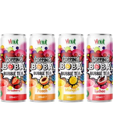 Vinut Popping Bubble Tea 320ml Variety Pack - Natural Fruit Flavours Antioxidant-Rich Ready to Drink - Strawberry Peach Mango Lychee 4 Mixed Packs - Buy Online on SooperMarket.com