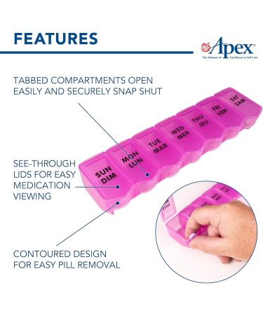 Apex 7 Day Bubble Lok Weekly Pill Organizer Weekly Pill Organizer Daily Easy-Open See-Through Lids Organize Medication or Vitamins Berry - Buy Online on SooperMarket.com