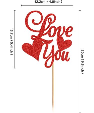 Cyodoos 1 PCS Valentine's Day Cake Topper glitter Love You Cupcake Picks for Valentine's Day Theme Wedding Party Cake Decorations Supplies Red - Buy Online on SooperMarket.com