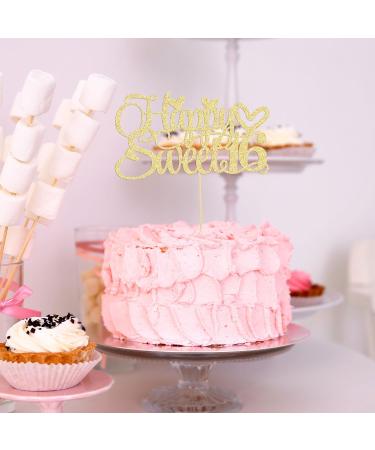 1Pc Happy Sweet 16 Cake Topper Glitter 16th Birthday Cake Pick for Cheers to 16 Years Old 16th Birthday Party Cake Decorations Supplies Gold Gold 2 - Buy Online on SooperMarket.com