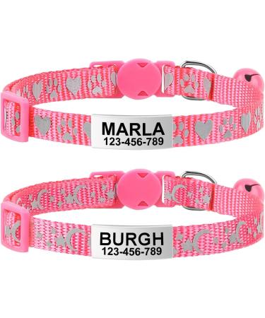 Tagme 2er-Pack Cat neck band with name and address shield reflective cat neck band with safety clasp and bell for kittens pink 15-20 cm pink