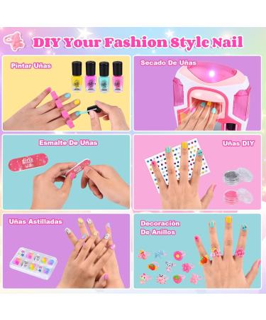 Herenear Kids Nail Polish Kit for Girls Kids Nail Polish Set with 2 In 1 Nail Dryer Set Nail Polish DIY Sticker Glitter Powder Rings Nail Art Kit Manicure Party Christmas Gift - Buy Online on SooperMarket.com