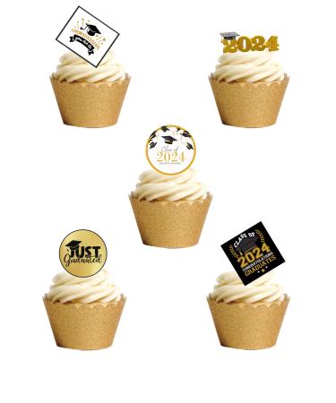 24 Stand Up Graduation Student Celebration 2024 Themed Edible Wafer Paper Cake Toppers Decorations