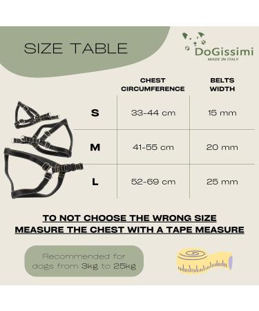 Dogissimi Leather Dog Harness | Adjustable Ergonomic Dog Harness for Small & Medium Dogs | Handmade in Italy | Military Style (M) 41-51 cm - Buy Online on SooperMarket.com