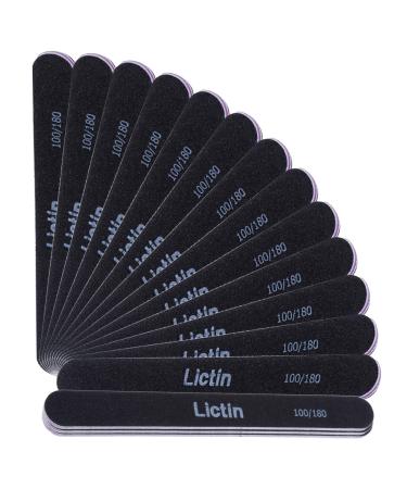 Lictin Pack of 16 Professional Nail Files Washable Double Sided Emery Board (100/180 Grit) White 16 Count