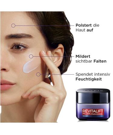 L'Or al Paris Hyaluron Night Cream - Anti-Aging Facial Care with Hyaluronic Acid | Revitalift Filler 50ml - Moisture & Anti-Wrinkle Effect Ships Worldwide - Buy Online on SooperMarket.com