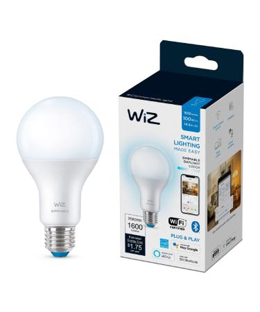 WiZ Connected Daylight High 1600 Lumen 100W A21 Smart WiFi Light Bulb, Dimmable 5000K, Compatible with Alexa and Google Home Assistant, No Hub Required, 1 Bulb A21 Daylight (5000k) 1 Count (Pack of 1)