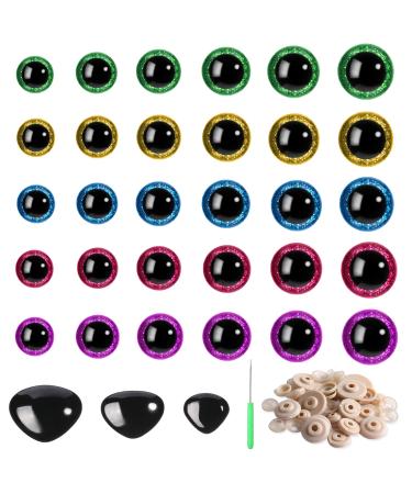 360 Pcs Large Safety Eyes 12-30mm Plastic Safety Eyes and Noses Big Stuffed Animal Eyes Craft Crochet Eyes for Plush Animals DIY Puppet Bear Toy Doll Making Supplies