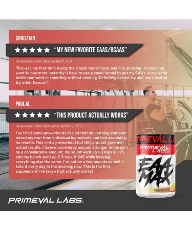 Primeval Labs EAA Max BCAA Cherry Lemonade Powder - Muscle Recovery & Hydration - Keto Friendly - 30 Servings - Buy Online on SooperMarket.com