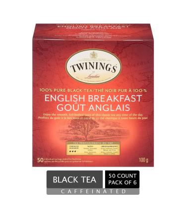 Twinings Classic English Breakfast Individually Wrapped Tea Bags | Caffeinated Smooth Flavourful Robust | 50 Count (Pack of 6) English Breakfast 50 Count (Pack of 6)