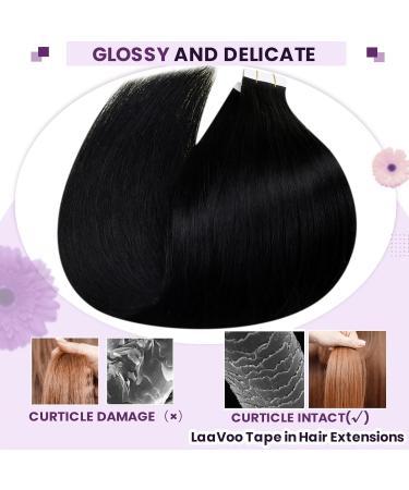 Buy Laavoo Invisible Tape-in Extensions | Real Black Hair Seamless 50cm 20pcs Remy Skin Weft - Buy Online on SooperMarket.com