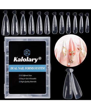 Kalolary 120Pcs clear dual nail system form MOOLD ACYLL stiletto nail extension tips nail art manicure tools 12 sizes with scale