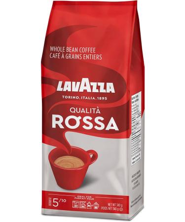 Lavazza Qualita Rossa Whole Bean Coffee Blend Medium Roast Authentic Italian Blended and Roasted in Italy Chocolate notes Full Body and Intense Aromas 340g bag - Buy Online on SooperMarket.com