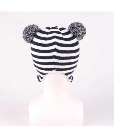 Toddler Winter Hat with Earflap, Knit Warm Cap for Baby Boys & Girls (6-12 Months) - Navy Stripe - Buy Online on SooperMarket.com