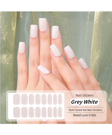 Beautfave 16Pcs Semi Cured Gel Nail Strips - Self Adhesive White Nail Wraps with File & Stick - Greywhite | UV/LED Lamp Required - Buy Online on SooperMarket.com