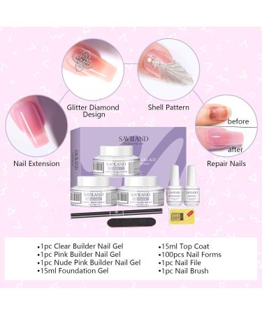 Saviland Build-Up Gel for Geln gel - 3Pcs 30g Clear Pink Nude Hard Gel Set with 100 Nail Shapes & Brush - Ultimate Nail Art Manicure Kit - Buy Online on SooperMarket.com