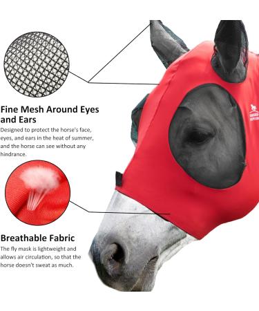 Harrison Howard Stretch Fly Mask - Breathable UV Protection with Mains Eye Opening & Ventilating Ear Protection - Lava Red Full (Large) - Buy Online on SooperMarket.com