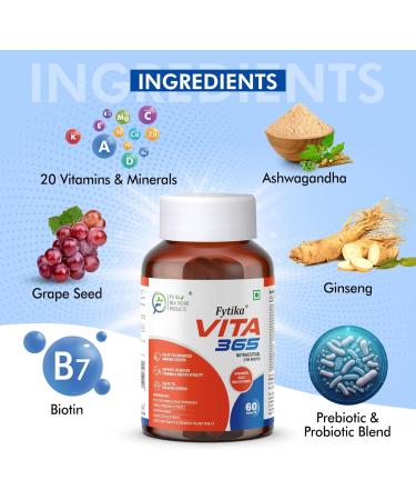 FYYTIIKA HEALTHCARE PRODUCTS Vita 365 Multivitamin With Probiotics Vitamin B12 Zinc Biotin Mineral Ginseng & Ashwagandha Enhances Energy Stamina Immunity Hair and Skin (Pack of 1) Tablet - Buy Online on SooperMarket.com