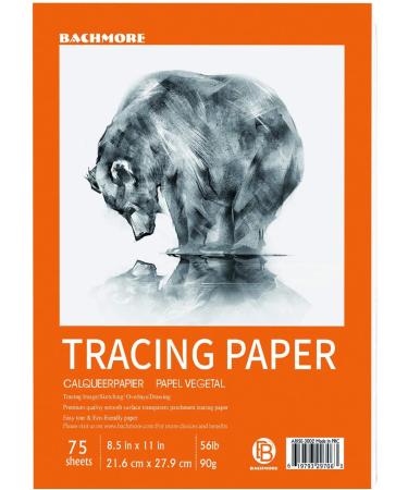 Translucent Vellum Paper, Bachmore 8.5x11 inches Tracing Pad, 75 Sheets for Pencil, Marker and Ink - Trace Images, Printable, Sketch, Preliminary Drawing, Overlays 56 LB / 90 GSM (1 Pack)