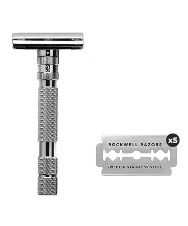 Rockwell T2 | Twist-To-Open (TTO) Double-Edge Safety Razor | Full Metal | Includes 5 Fully Recyclable Stainless Steel Blades (Gunmetal Chrome)