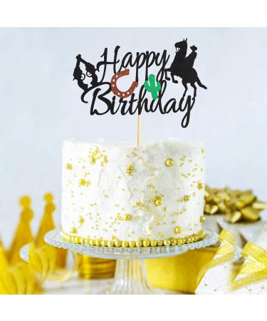 Arthsdite Cowboy Happy Birthday Cake Topper Little Cowboy Cake Topper Boot Shooting Western Theme Cake Decorations Black Glitter Decors for Kids Boy Men Birthday Party Supplies - Buy Online on SooperMarket.com