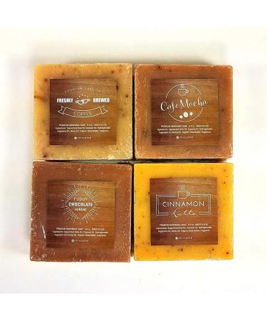 Handmade Coffee & Chocolate Scented Bar Soap Gift Set - 4 Full Size Natural Soaps with Olive Oil & Shea Butter - Perfect for All Skin Types - International Shipping Available - Buy Online on SooperMarket.com