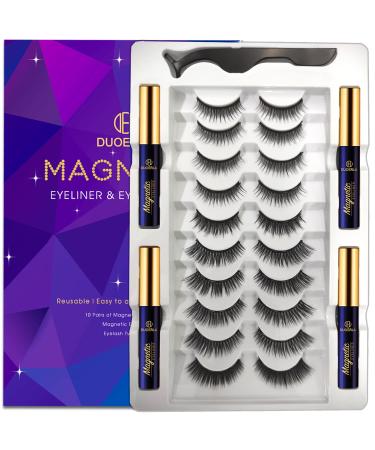 Magnetic Eyelashes with Eyeliner Kit - DUOERLA Magnetic Lashes Set Natural Look - 4 Tubes Magnetic Eyeliner and Lashes Kit, 10 Pairs Reusable 3D 5D False Eyelashes Easy to Use. (KIT S:short magnetic eyelashes)