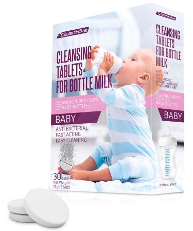 Baby Water Bottle Cleaning Tablets - (30 Pack) Natural Bottle Cleaner for Milk Bottles Tabs for Stainless Steel and Plastic Kid's Tumbler - Individually Packed (1)
