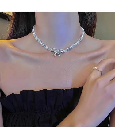 OralGos Elegant Pearl Necklace | Sparkling Bowknot Fashion Jewelry for Any Occasion - International Shipping - Buy Online on SooperMarket.com