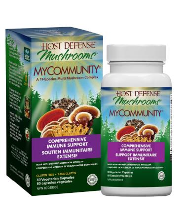 Host Defense MyCommunity Capsules Comprehensive Immune Support with 17 Mushroom Supplements Lion's Mane Chaga Mushroom Reishi Cordyceps Turkey Tail Certified Organic Vegetarian Capsules 60 count (Pack of 1)