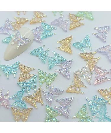 Dornail 50pcs 3D Butterfly Nail Charms for Acrylic Nails | Aurora Resin Butterfly Charms for Nail Art | Mixed Color Butterflies Rhinestones and Decorations - Buy Online on SooperMarket.com