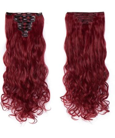 Silk-co Long Curly Wavy Clip in Hair Extension 24 Maroon&Dark Red - 8 Pcs Full Head, Synthetic Heat Resistant, 18 Clips - #Maroon&Dark Red - Buy Online on SooperMarket.com