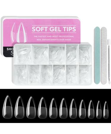 Freeorr 550 Pcs Soft Gel Full Cover Nail Tips with 2 Pcs Nail Files and Cuticle Pusher  10 Sizes Clear Acrylic Full Cover Fake Nail Tips with Box  Press On Nail Kit for Soak Off Nail Extensions(Short Stiletto) A-Short St...
