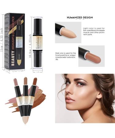 Dual-ended Contour Stick Ksndurn Contour Stick Makeup - Double-End Face Concealer Contouring Sticks Cream/Color Highlighter(Ivory) Shadow(Pink) - Buy Online on SooperMarket.com