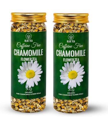 BLUE TEA - Chamomile Flower Tea - 60 gm (Pack of 2) | FARM PACKED for Freshness | Pure Whole Flower Buds of Chamomile | Caffeine Free | Herbal Tea