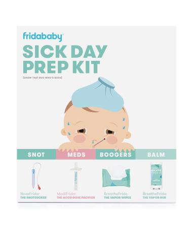 Baby Sick Day Prep Kit by FridaBaby - Includes NoseFrida Nasal Aspirator, MediFrida Pacifier Medicine Dispenser, Breathefrida Vapor Chest Rub + Snot Wipes. Soothe Stuffy Noses for Babies with A Cold
