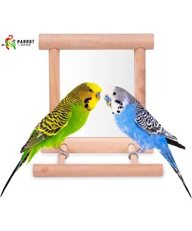 Blessed Family Bird Parakeet Mirror - Wooden Perch Stand and Swing Toy for Parrot Cage - Parakeet Accessories for Various Bird Species - 1 Piece - Buy Online on SooperMarket.com