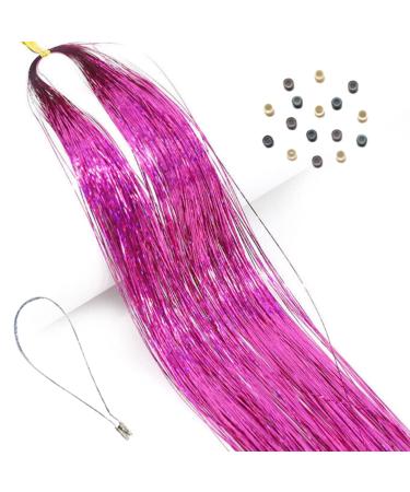 Pink Hair Tinsel Kit Strands  Fairy Hair tinsel kit in Hot Pink Hair Extensions with beads and loop tool (Hot Pink)