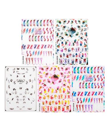 Closer 5 Sheets Blooming Flower Nails Sticker 3D Flower Water Transfer Nail Decals for Nail Art DIY Transfer Sticker