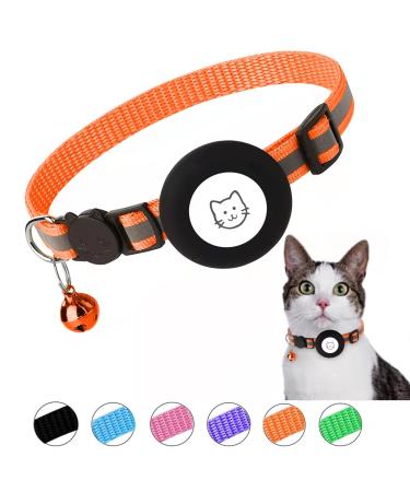 Airtag Cat Collar, Reflective Airtag Cat Collar with Bell and Silicone Waterproof Airtag Holder Case Compatible with Apple Airtag, Breakaway Safety Buckle Collar for Cat Kitten Orange