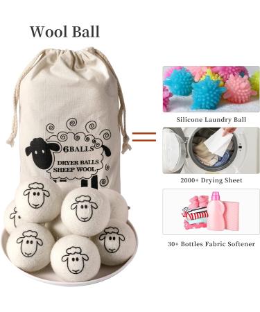 Organic XL Wool Dryer Balls - 6 Pack Sheep Pattern | Cute Fabric Softener | Shorten Drying Time | Reusable Laundry Essential - Buy Online on SooperMarket.com