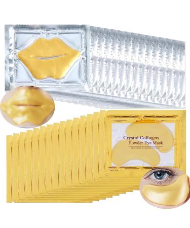 30 Pairs Lip Masks & Eye Mask 24K Collagen Crystal Under Eye Patches for Puffy Eyes Dark Circles Moisturizing& Reducing Fine Lines Lip Mask Cooling Collagen Eye Masks Skincare for Women Men