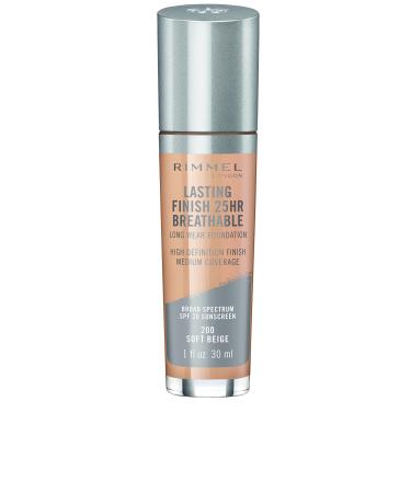Rimmel London Lasting Finish 25HR Breathable Long Wear Foundation 200 Soft Beige 1 fl oz (30 ml)