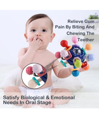 BPA Free Baby Teething Ball Rattle Toy for 3-18 Month Olds - Navy Blue | Grasping & Teething Relief Activities - Buy Online on SooperMarket.com