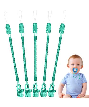 Vicloon Baby Dummy Clips 5 Pcs Dummy Clips for Baby Spring Dummy Clip Boys Girls Soother Pacifier Chain Holder Clips BPA Free Baby Dummy Chain for Teether Toy or Soothie (Green)