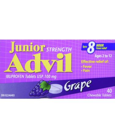 Junior Strength Advil (40 Count Grape Flavour) Ibuprofen Chewable Tablets for Relief of Pain Fever