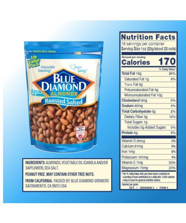 Blue Diamond Almonds Roasted Salted 16oz - Premium Quality Snack Option - Buy Online on SooperMarket.com