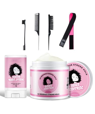 6 Pcs Wig Kit for Lace Front Wigs for Beginners Cosplay Women Girls 113g Edge Control Wax Pomade Styling Gel 15g Hair Wax Stick Teasing Brush Rat Tail Comb Edge Brush Elastic Wig Band Black