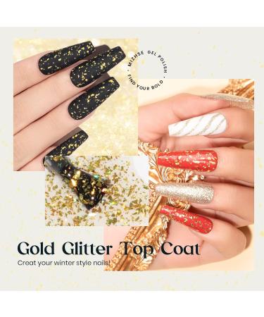 MIZHSE Gold Glitter Top Coat Gel Nail Polish - Sparkling Soak Off UV LED Gel for Salon & DIY Manicure - 10ml E-Gold Sequins Christmas Nail Decor - Buy Online on SooperMarket.com