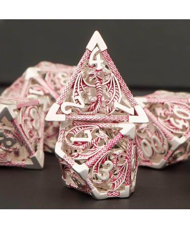 Metal Hollow Dragon Dice Set with Box - Custom RPG Dungeons and Dragons D&D Polyhedral Dice in Purple and Pink - Buy Online on SooperMarket.com
